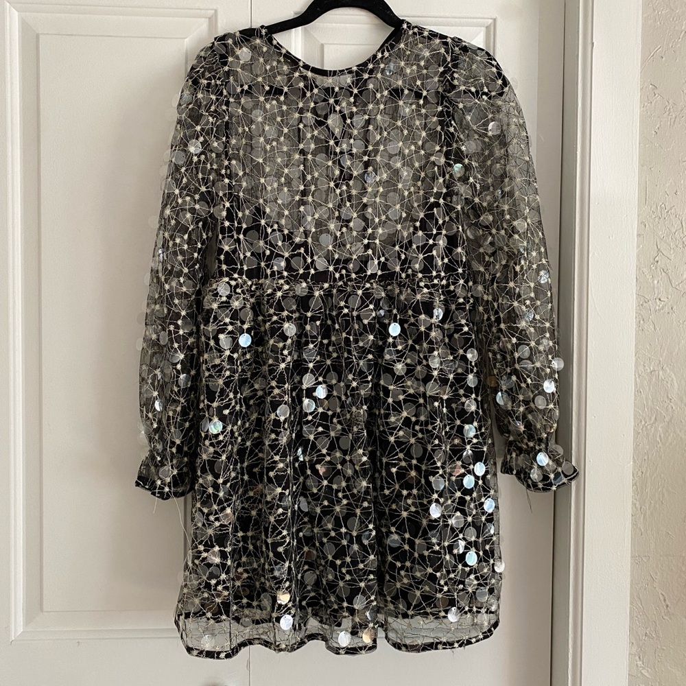 Boohoo black sequined dress, size 4.